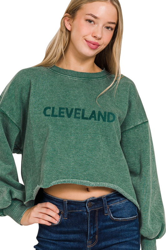 Cleveland Hand Stamped Super Soft Cropped Pullover