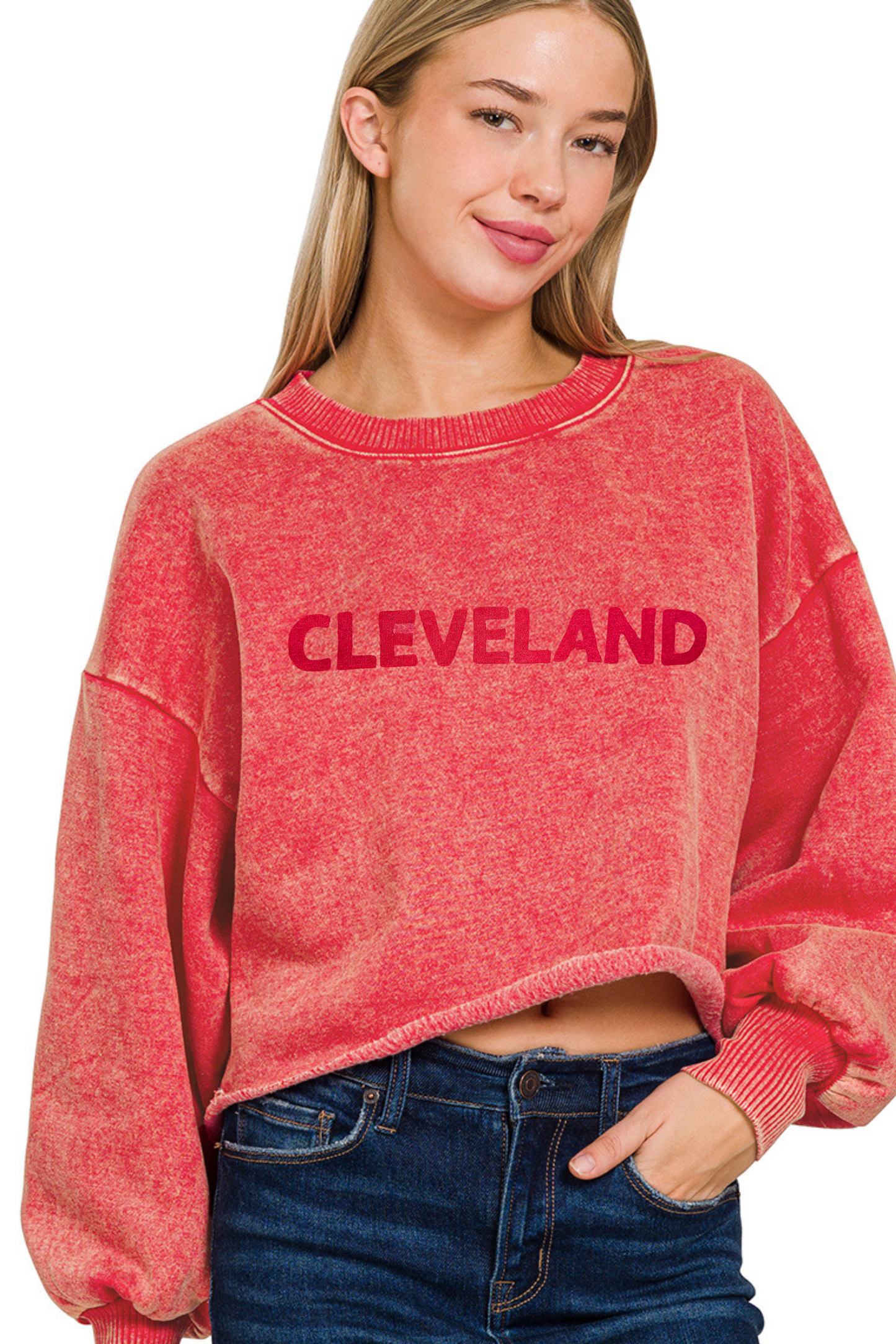 Cleveland Hand Stamped Super Soft Cropped Pullover