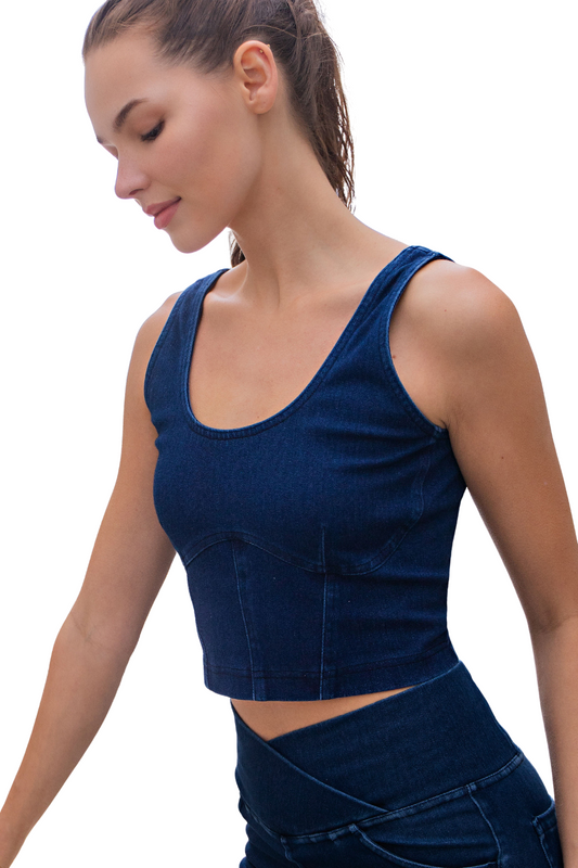 (Large) Denim Cropped Corset Top