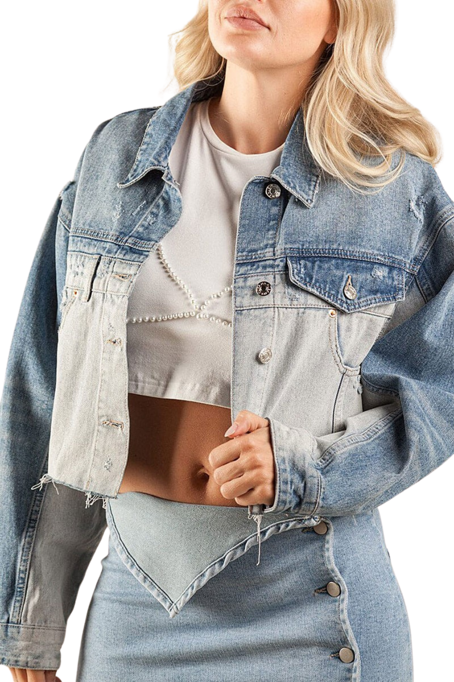 2 Tone Cropped Denim Jacket