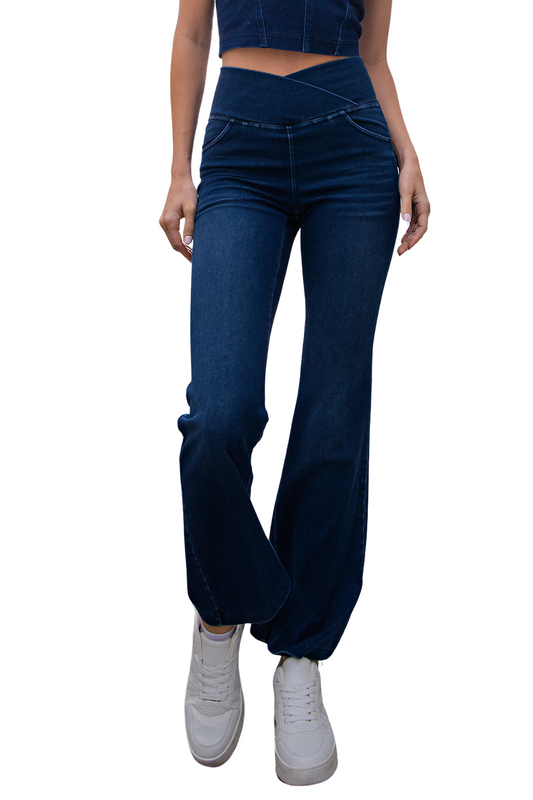 Crossover Stretch Cotton Flared Denim