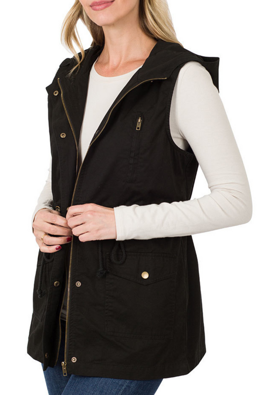 Utility Style Vest with Hood