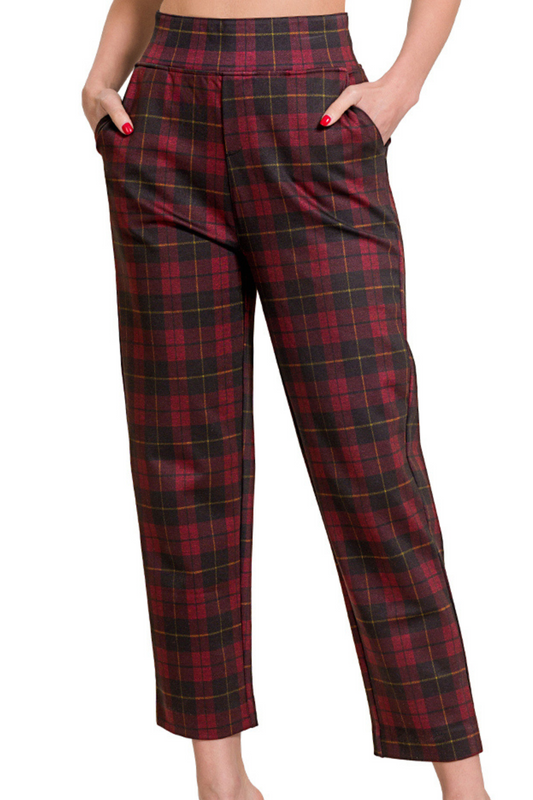 Plaid Pull On Stretch Dress Pants