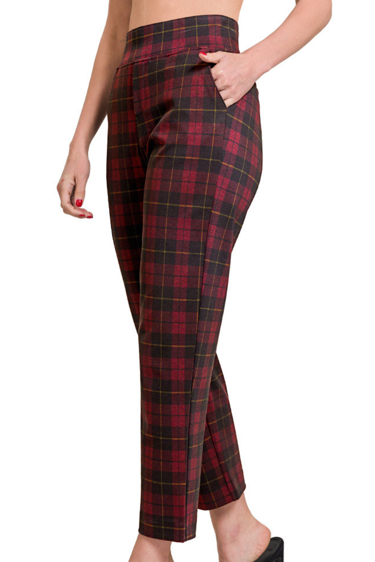 Plaid Pull On Stretch Dress Pants