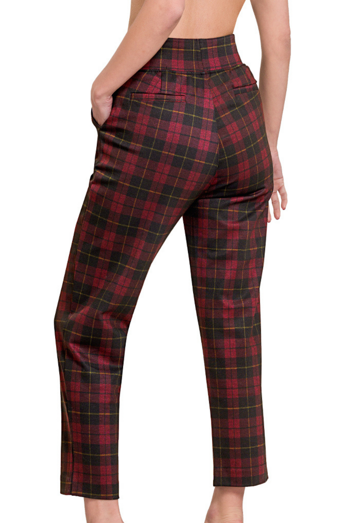 Plaid Pull On Stretch Dress Pants