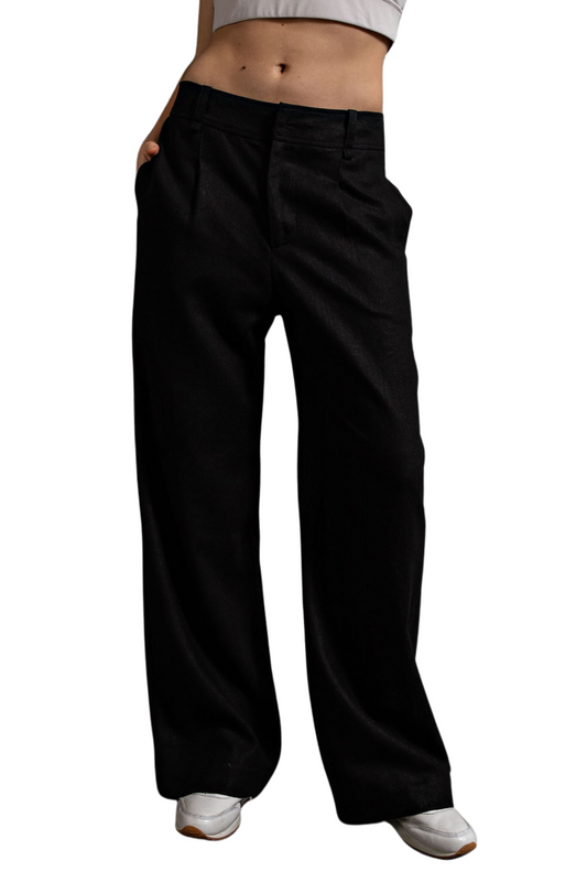 (X-Large) Linen Wide Leg Pin Tuck Pleated Pants
