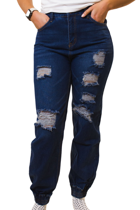 Highrise Jogger Jean with Distressing