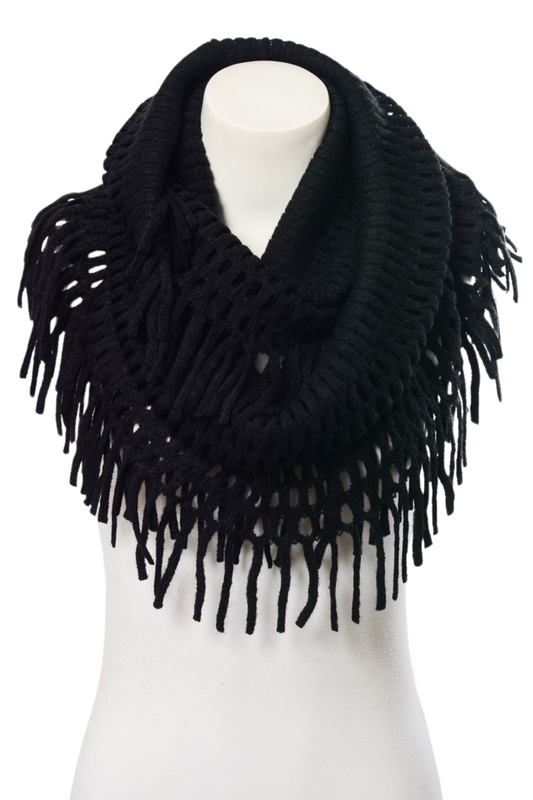 Tassel Fringe Knit Infinity Scarf