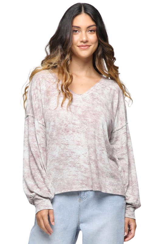 Raw Edge Loose Fit Long Sleeve Top