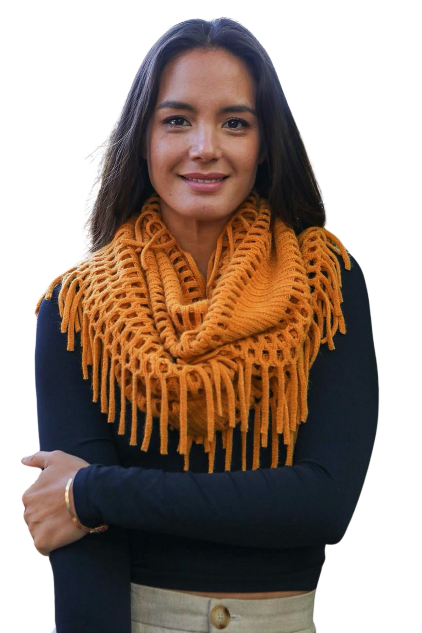 Tassel Fringe Knit Infinity Scarf