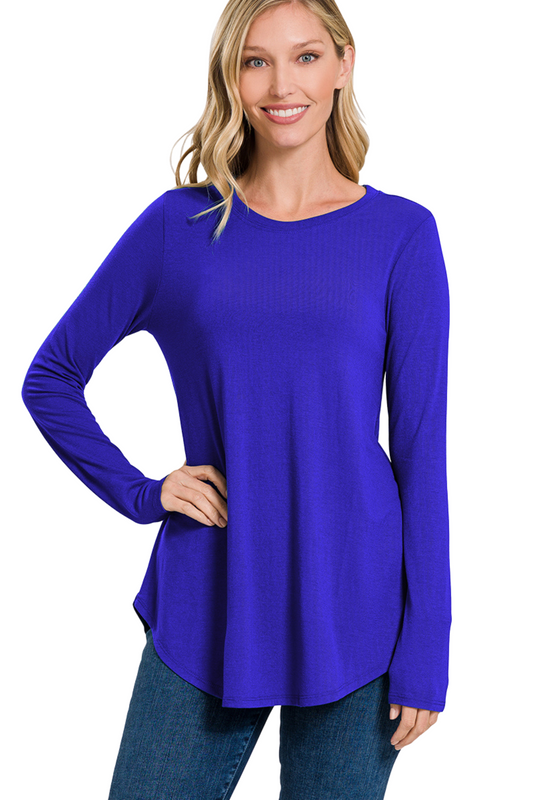 Long Sleeve Round Neck and Hem Top
