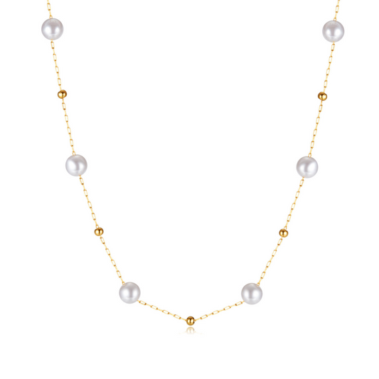 Stainless Steel Delicate Pearl & Bead Necklace