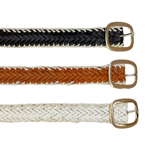 Woven Faux Leather Belt with Crochet Trim