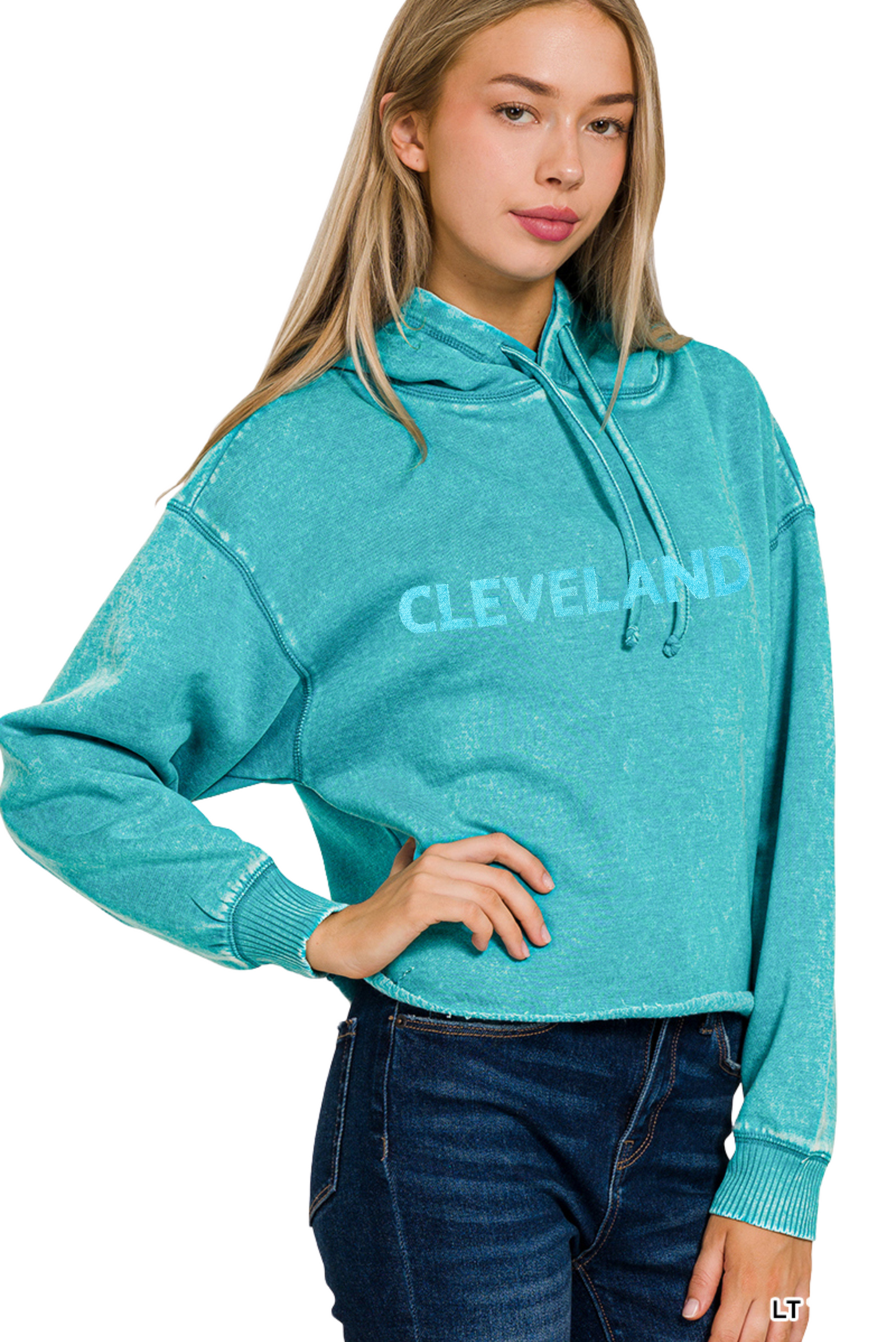 Cleveland Hand Stamped Cropped Hoodie