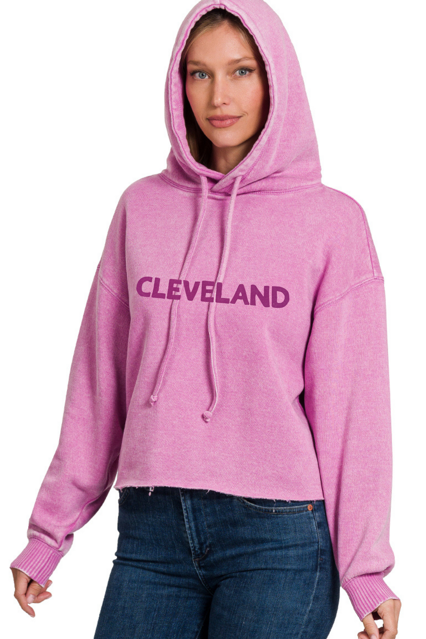 Cleveland Hand Stamped Cropped Hoodie