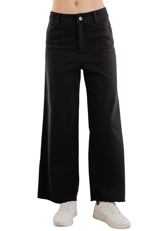 Cotton Twill Wide Leg Ankle Pant