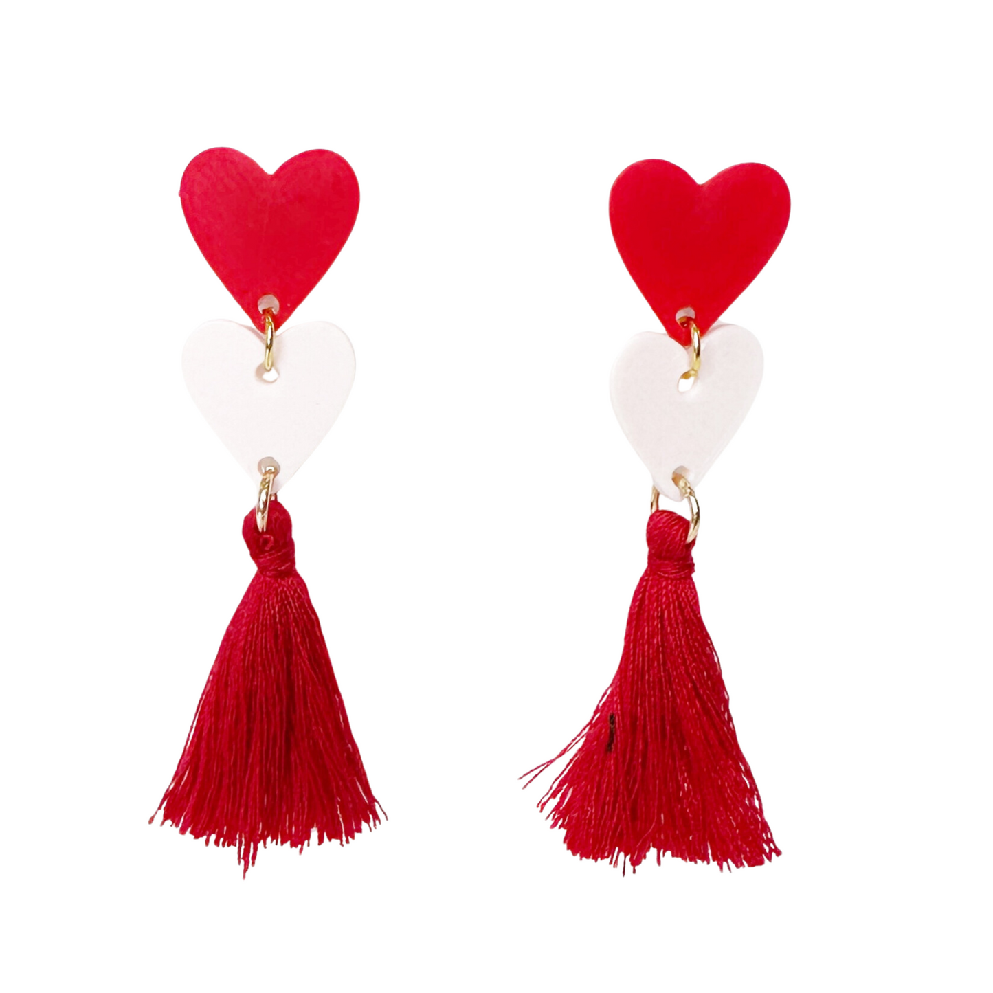 3D Printed Valentine's Day Heart Drop Earrings with Tassels