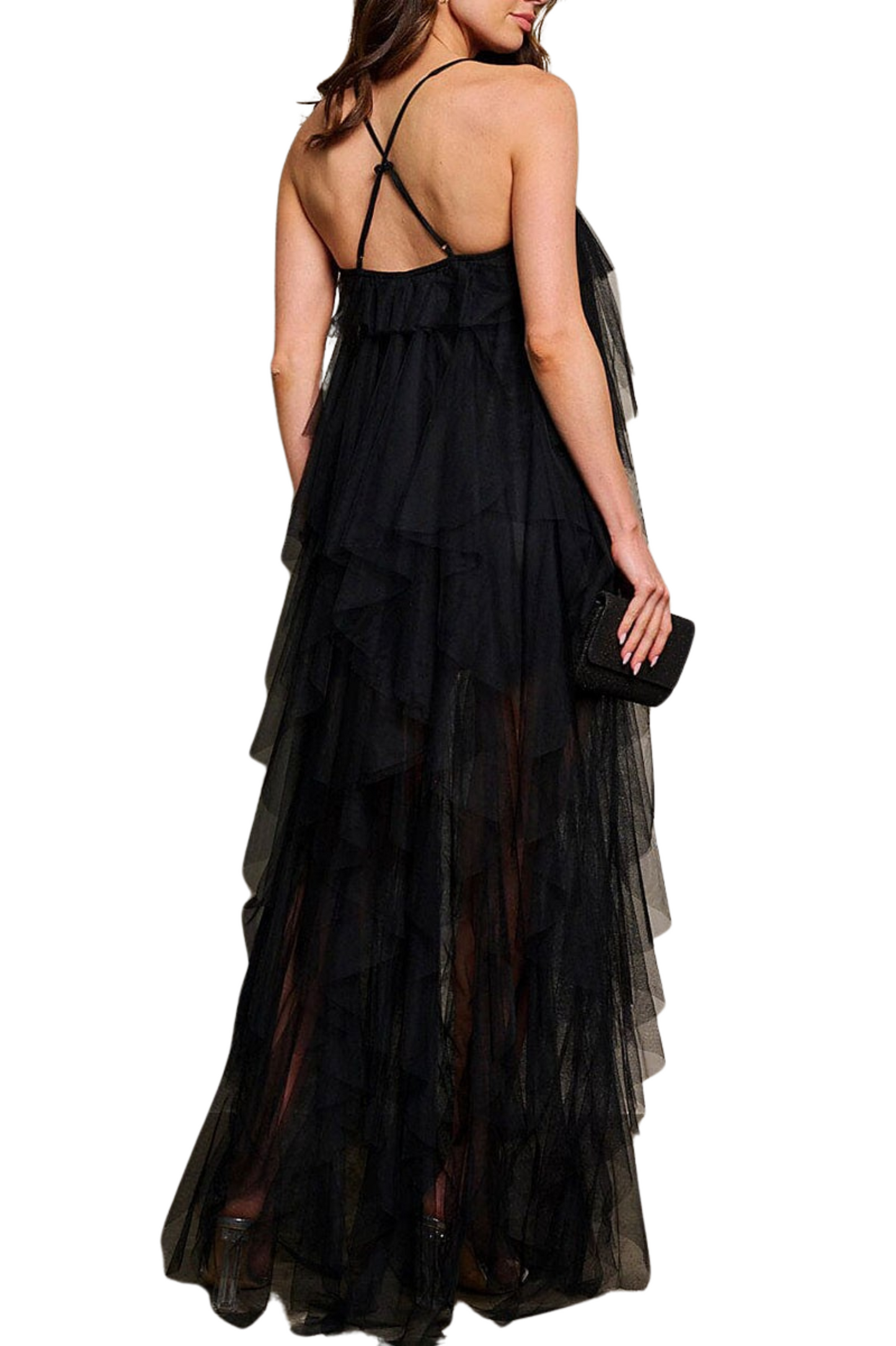 Tiered & Ruffle Mesh Maxi Dress