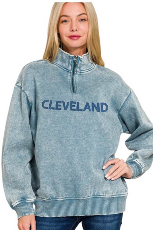 Cleveland Hand Stamped Half Zip Pullover