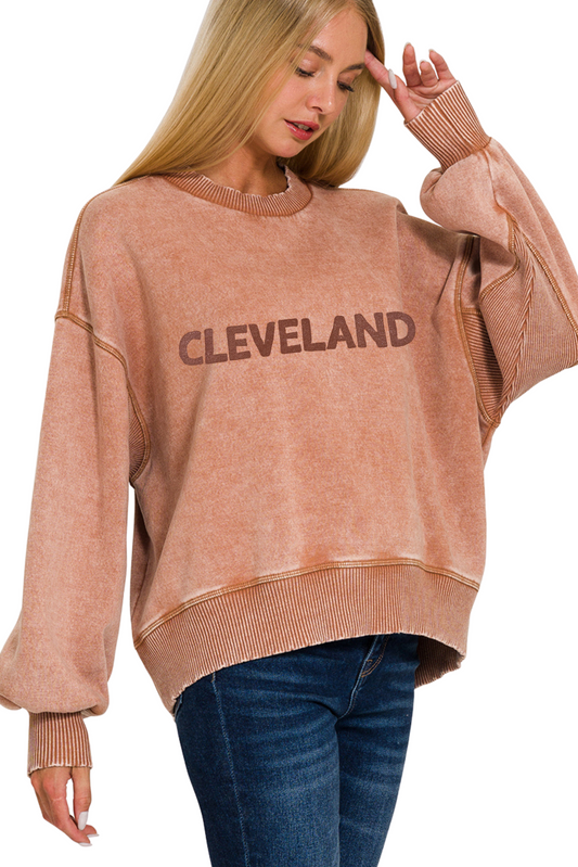 Cleveland Hand Stamped Oversized Pullover