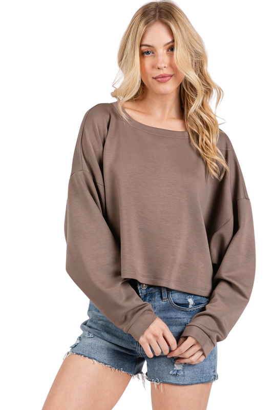 Modal Drop Shoulder Long Sleeve Crop Top