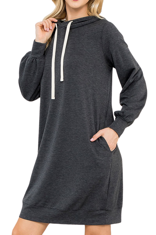 French Terry Long Sleeve Hoodie Dress