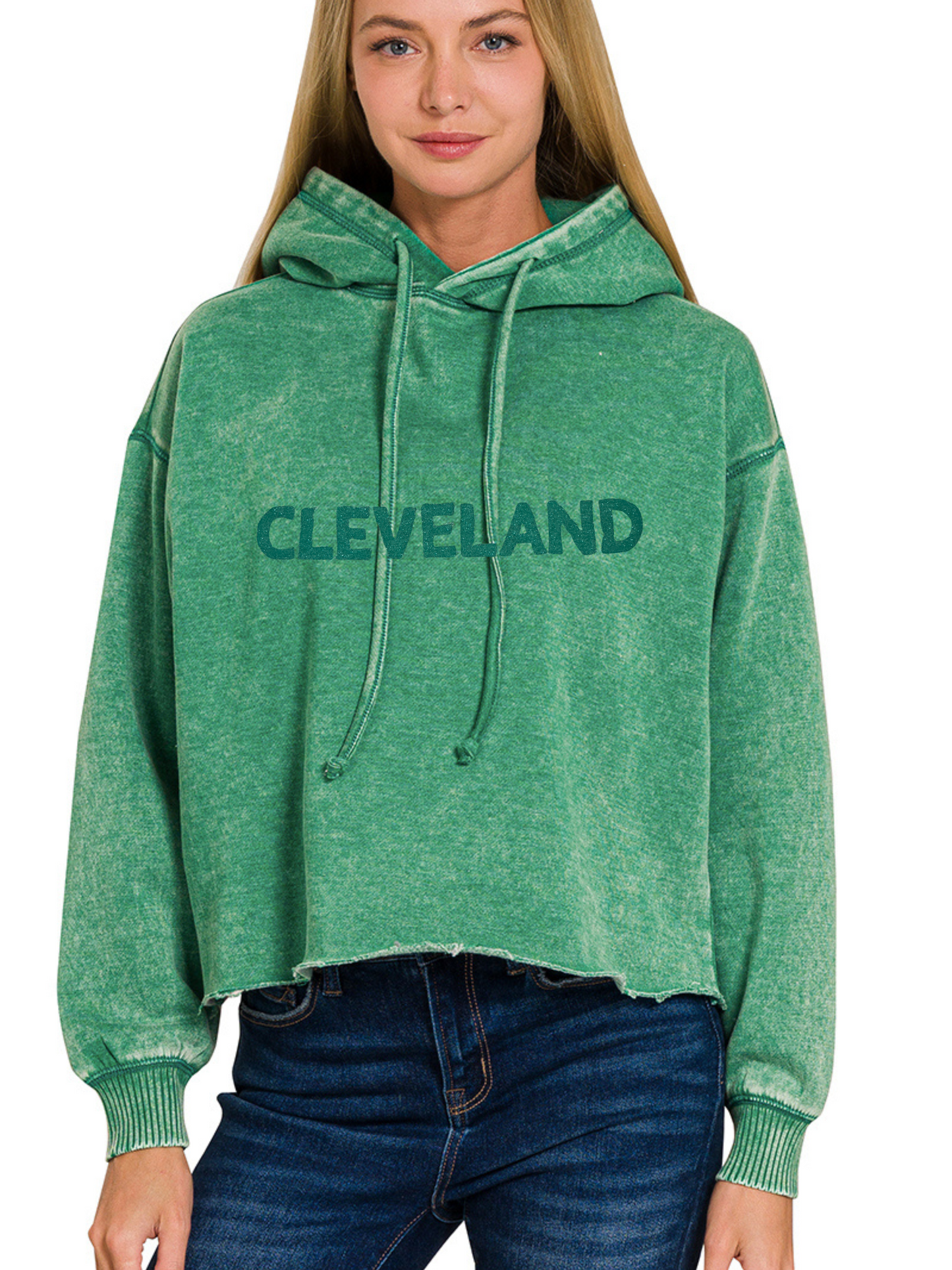 Cleveland Hand Stamped Cropped Hoodie