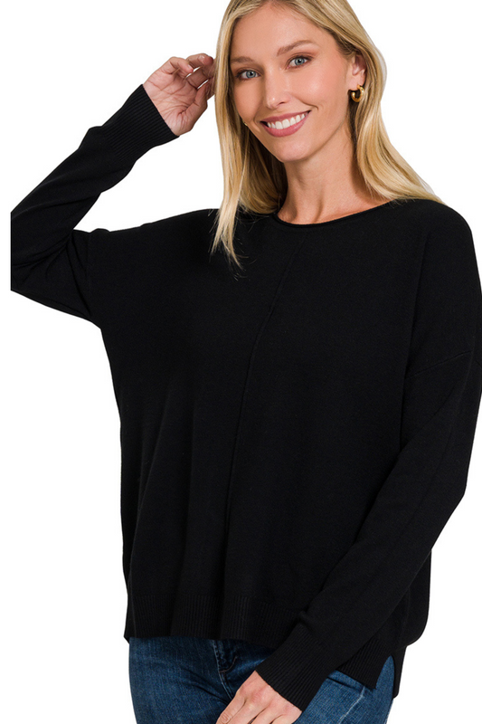 Front Seam Crew Neck Sweater