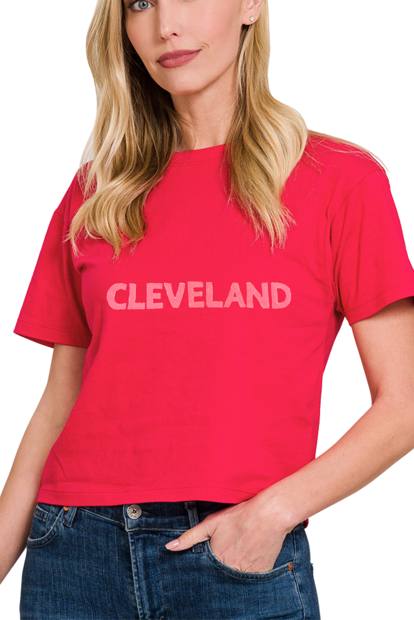 Intro Hand Stamped CLE 100% Cotton Crop Tee