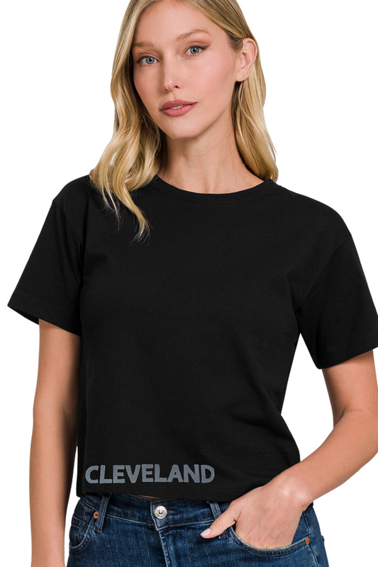 Cleveland Hand Stamped Relaxed Cropped Tee