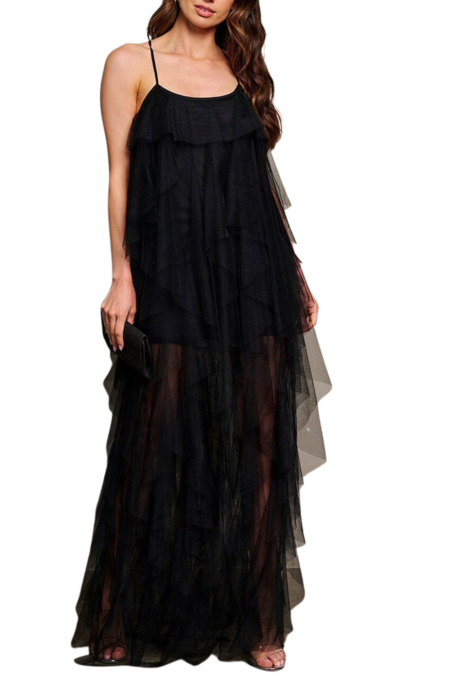 Tiered & Ruffle Mesh Maxi Dress