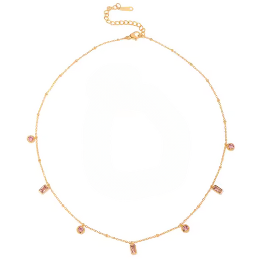 Stainless Steel Delicate Square and Circle Solitaire Pendant Necklace