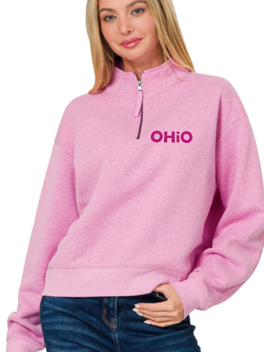 OHiO Hand Stamped Half Zip Pullover