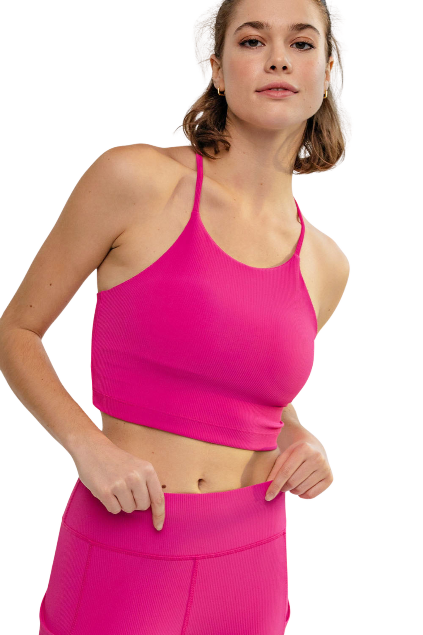 Nylon Ribbed Sport Top with Bra Cups