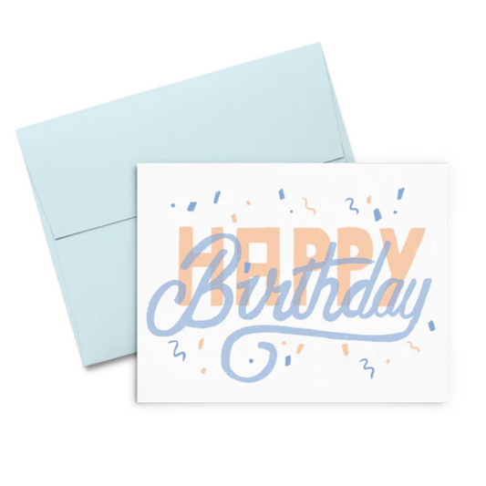 Blue & Peach Happy Birthday Greeting Card