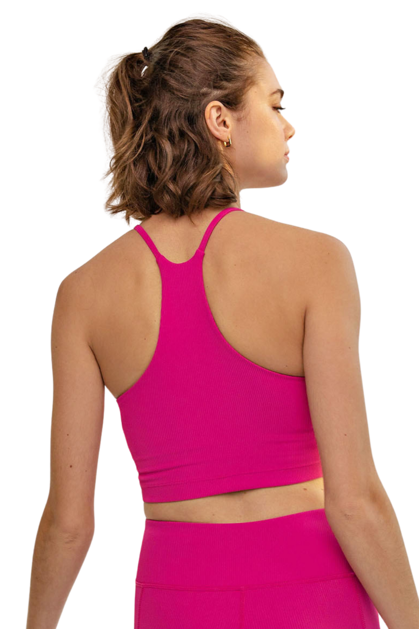 Nylon Ribbed Sport Top with Bra Cups