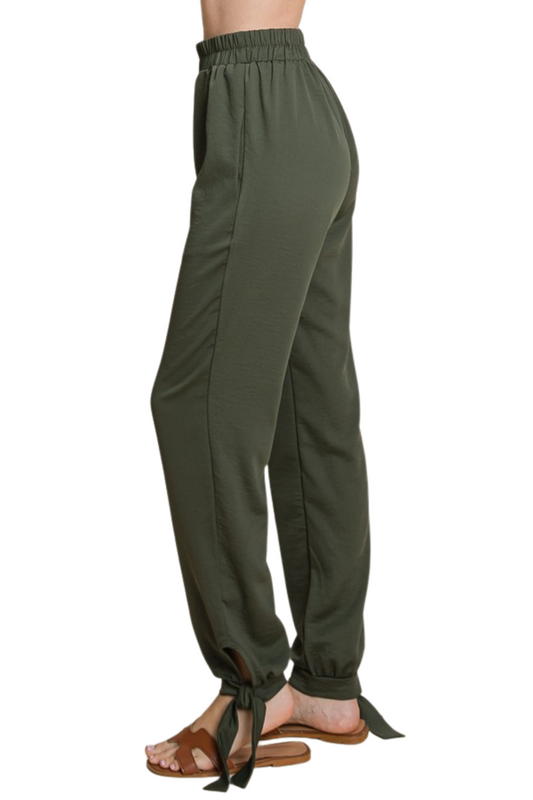 Woven Jogger Pants with Ankle Ties