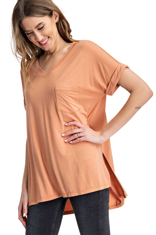 Relaxed V Neck Pocket Tee