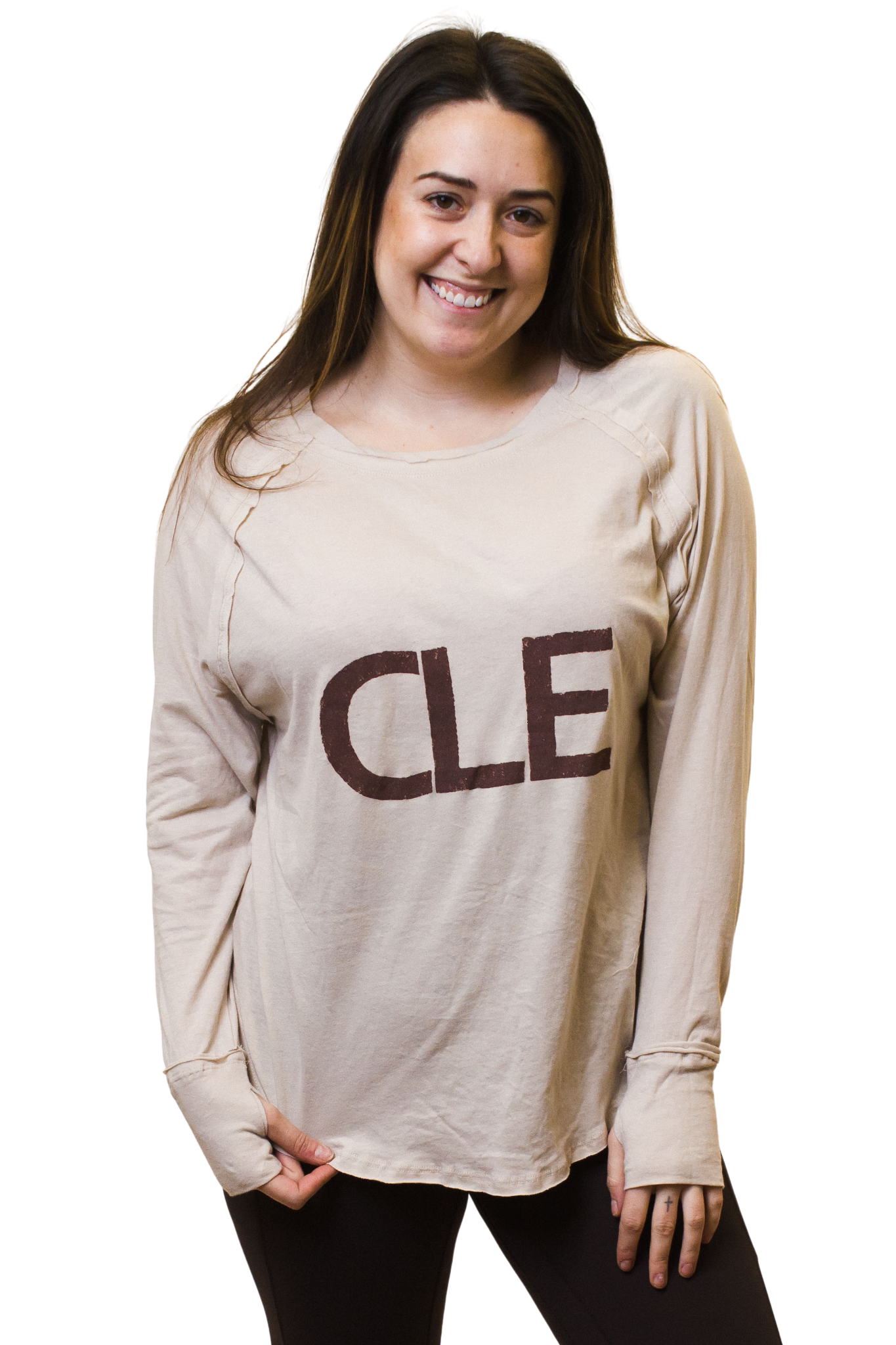 Hand Stamped Cleveland Reverse Hem Long Sleeve with Thumb Holes