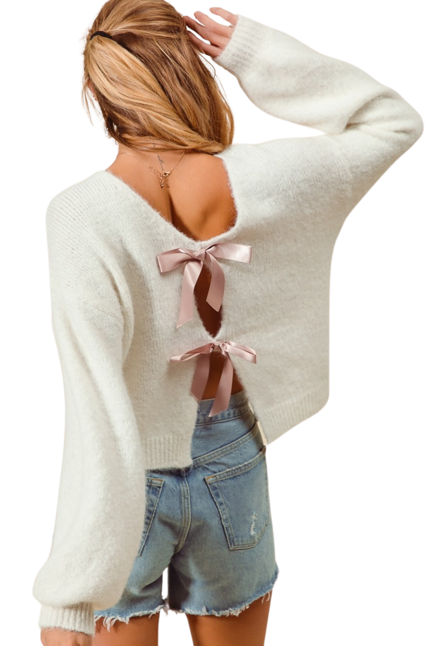 Open Back Sweater with Bows