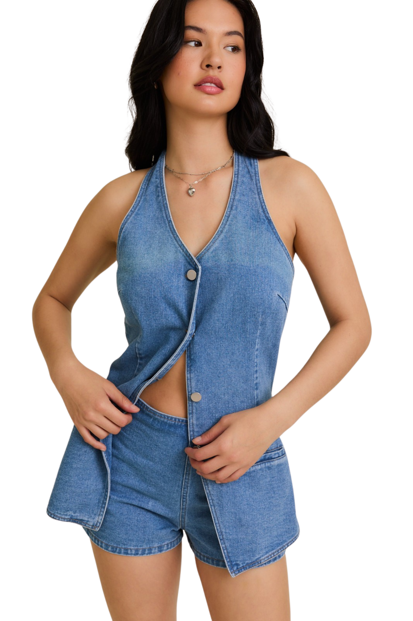 Vest Style Halter Romper with Micro Shorts