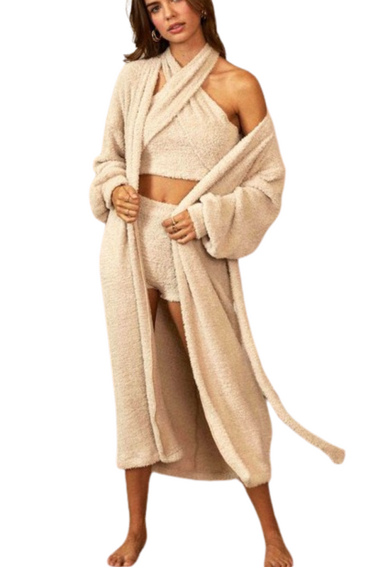 Fuzzy Long Robe with Tie Waist
