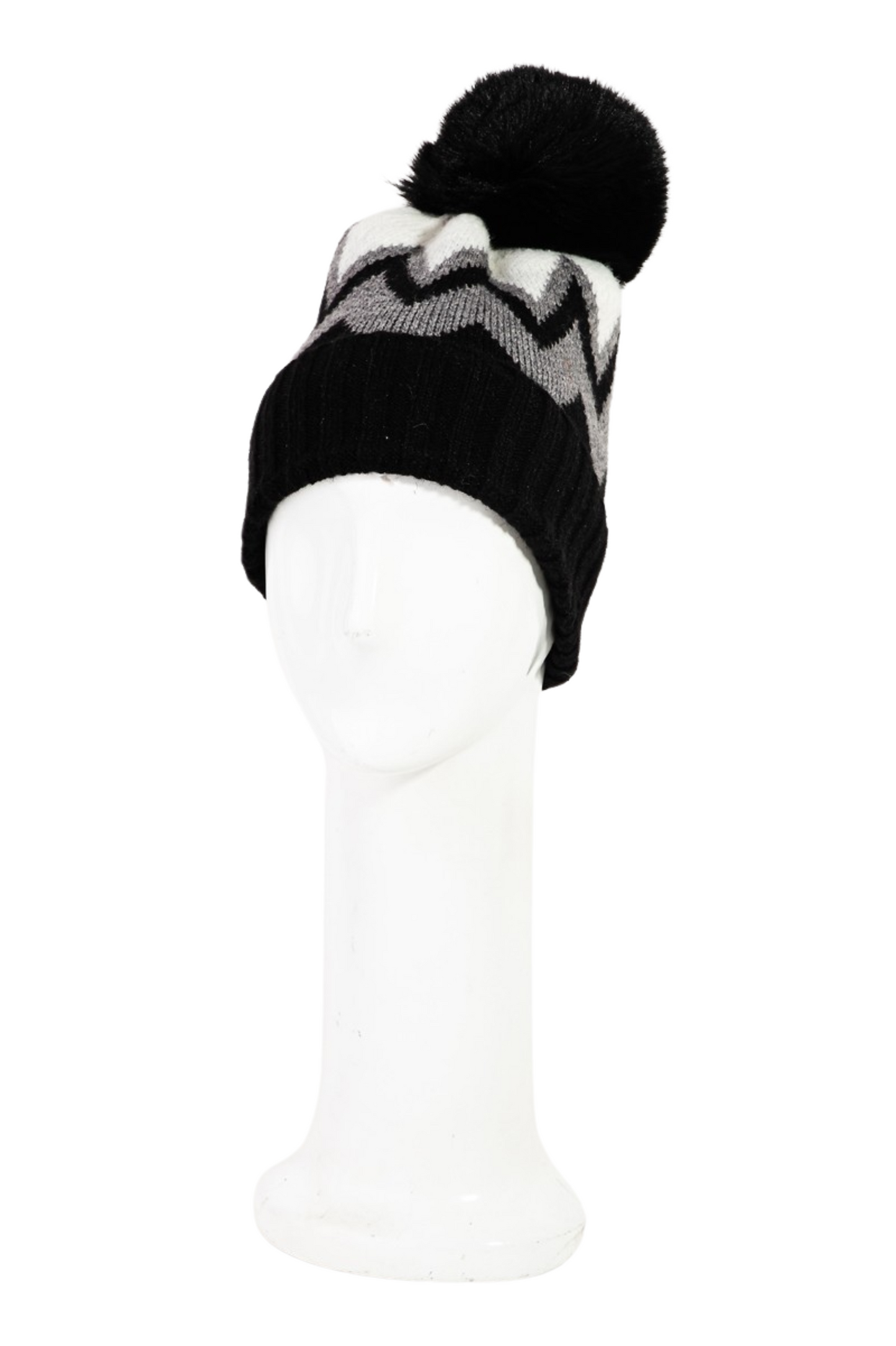 WINTER Zig Zag Pattern Pom Beanie