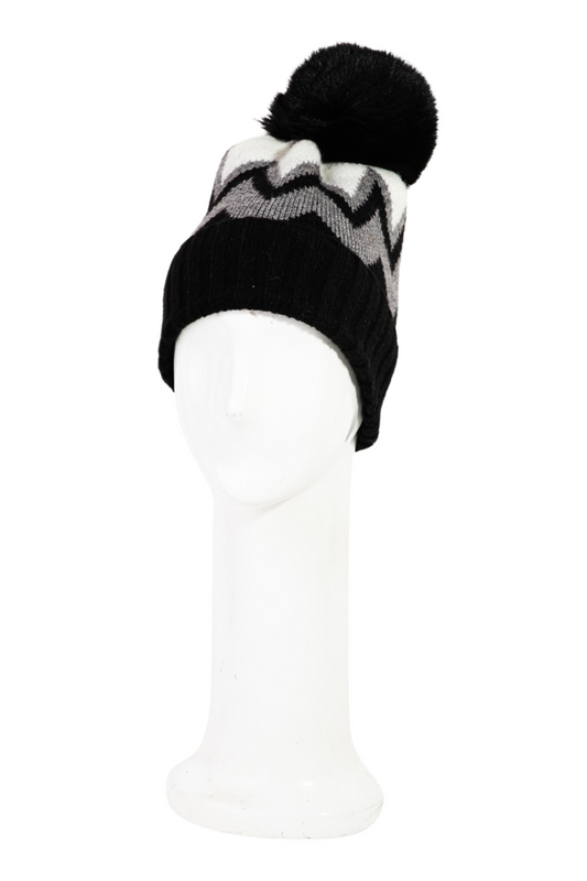 WINTER Zig Zag Pattern Pom Beanie