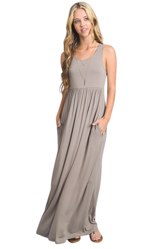 Tank Style Racerback Maxi Dress with Pockets