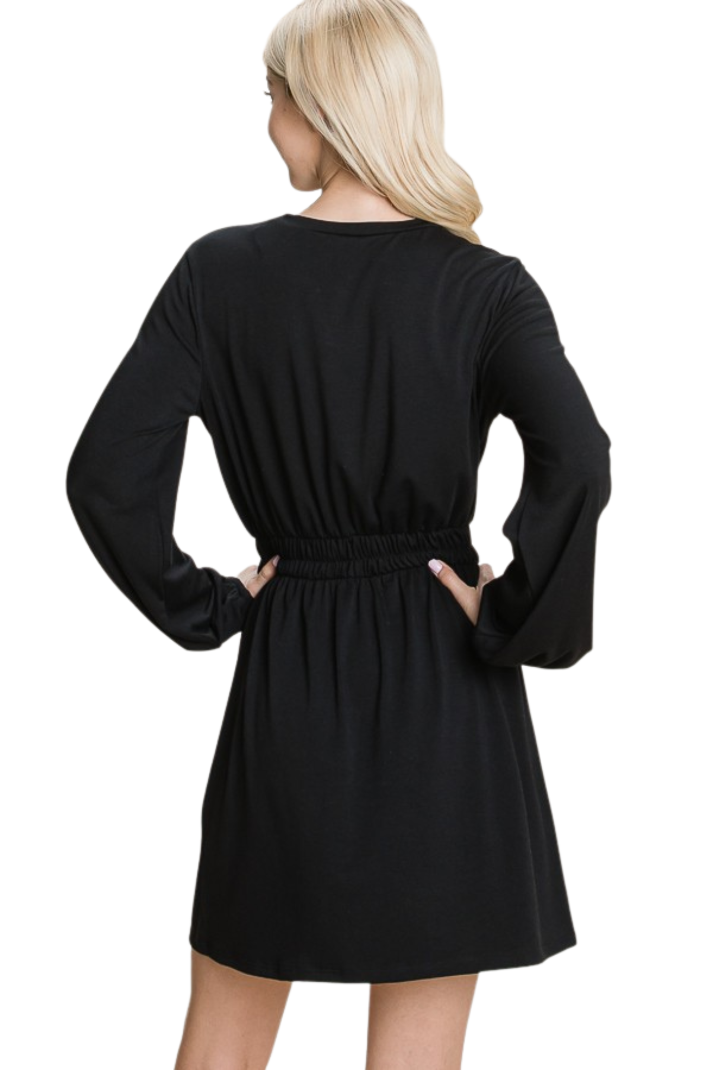 Long Sleeve Basic Dress with Elastic Waist Chinching