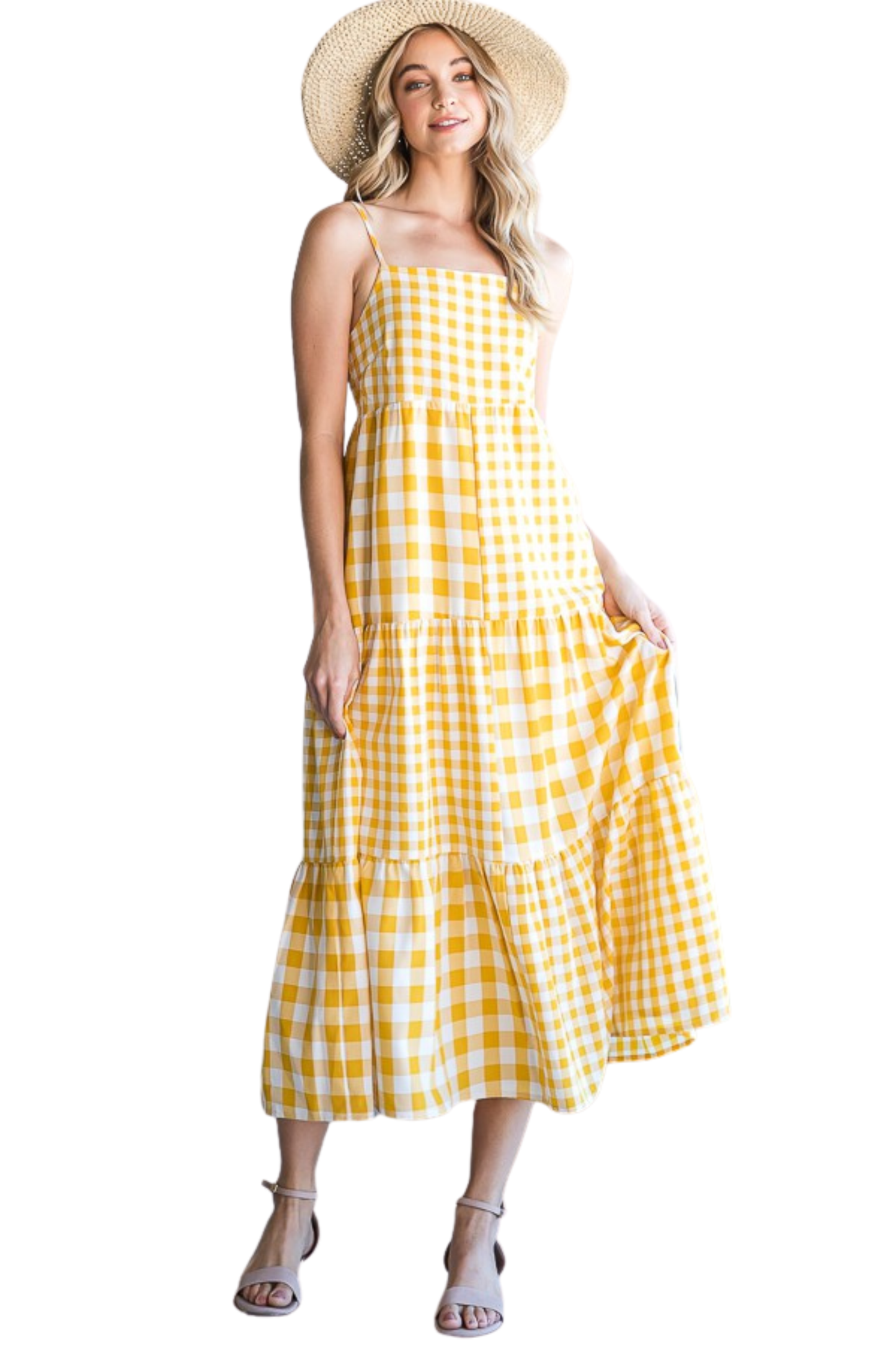 Tiered Gingham Maxi Dress