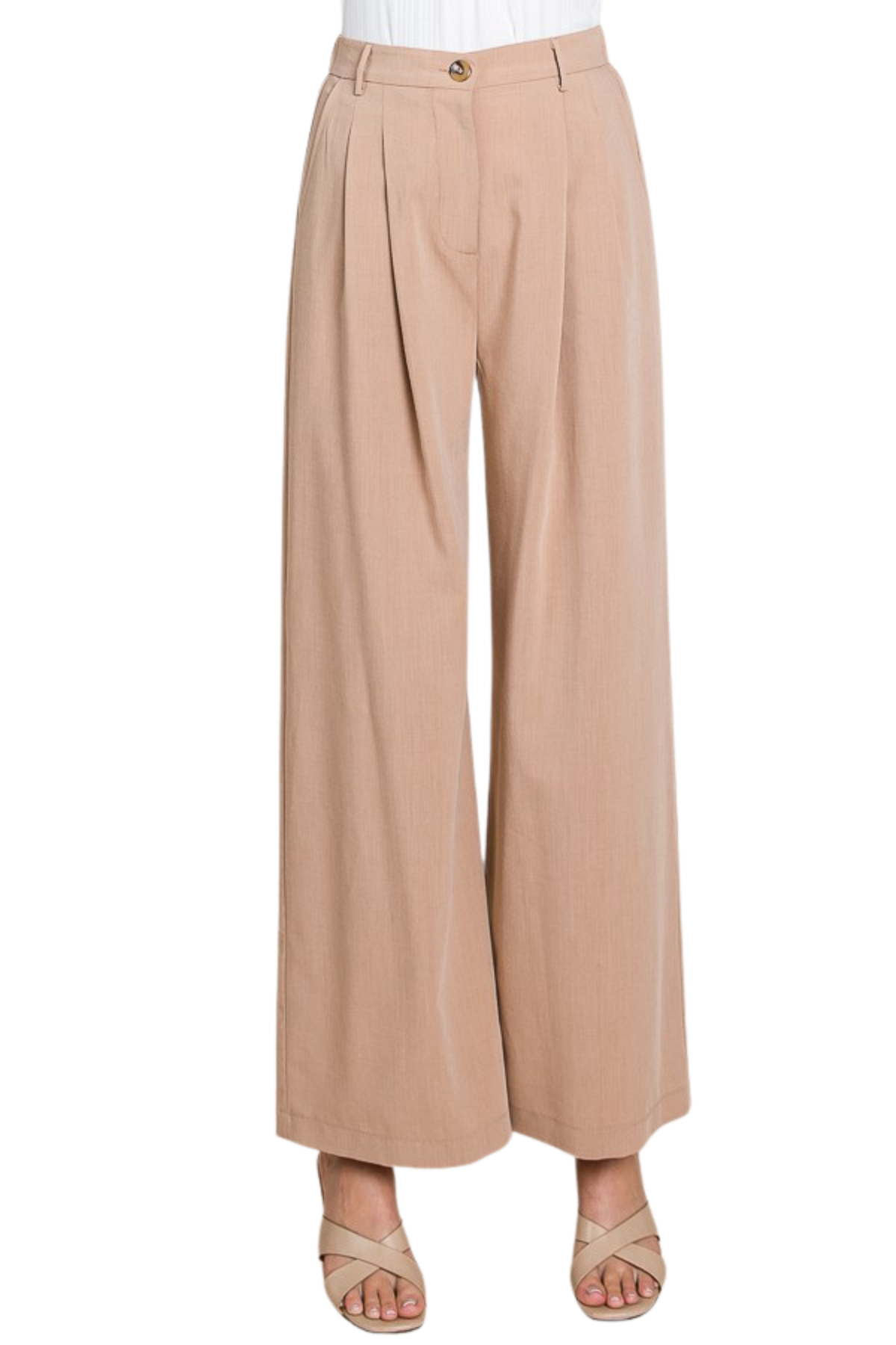Woven Pleated Wide Leg Trousers