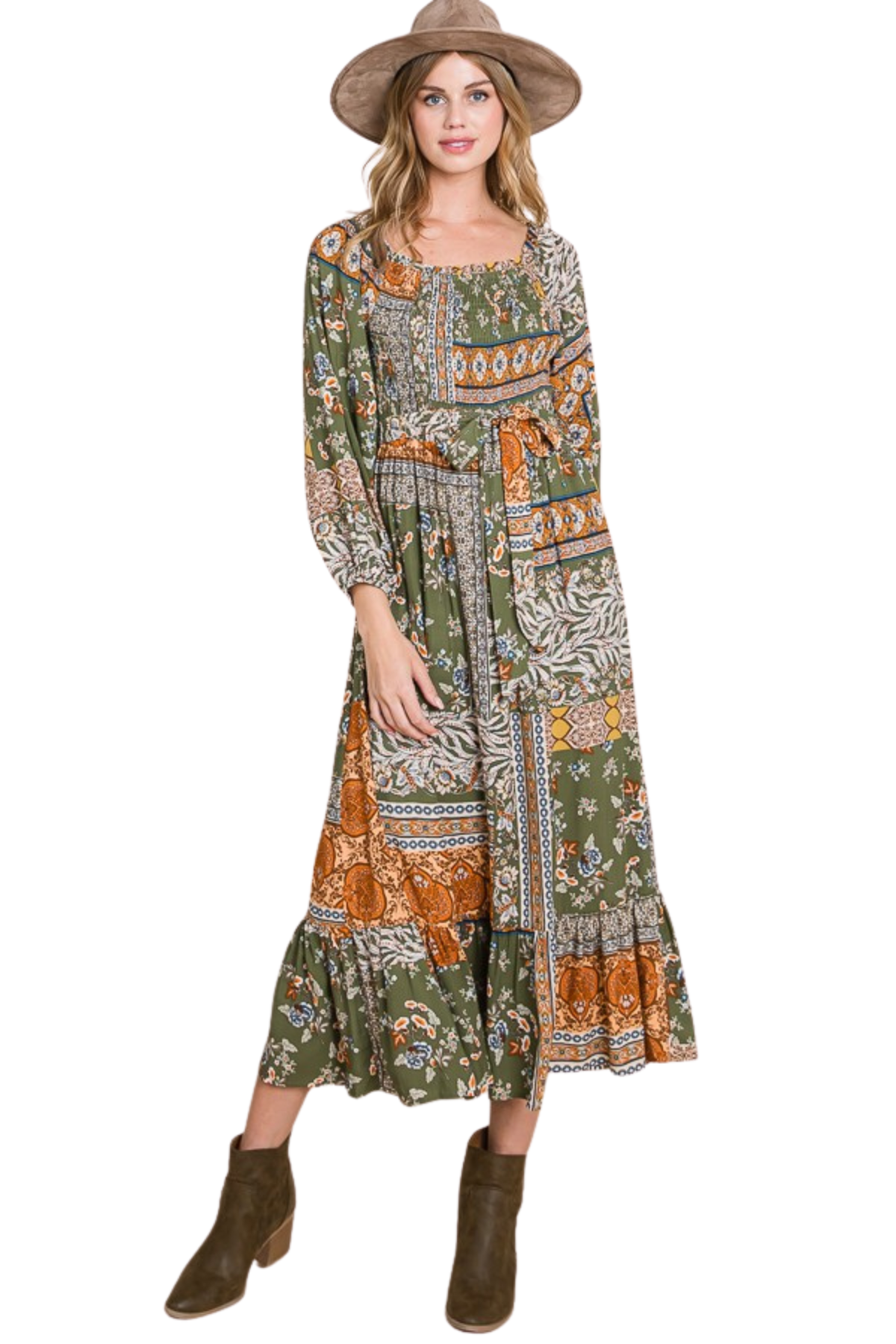 Boho On or Off the Shoulder Flowy Midi Dress