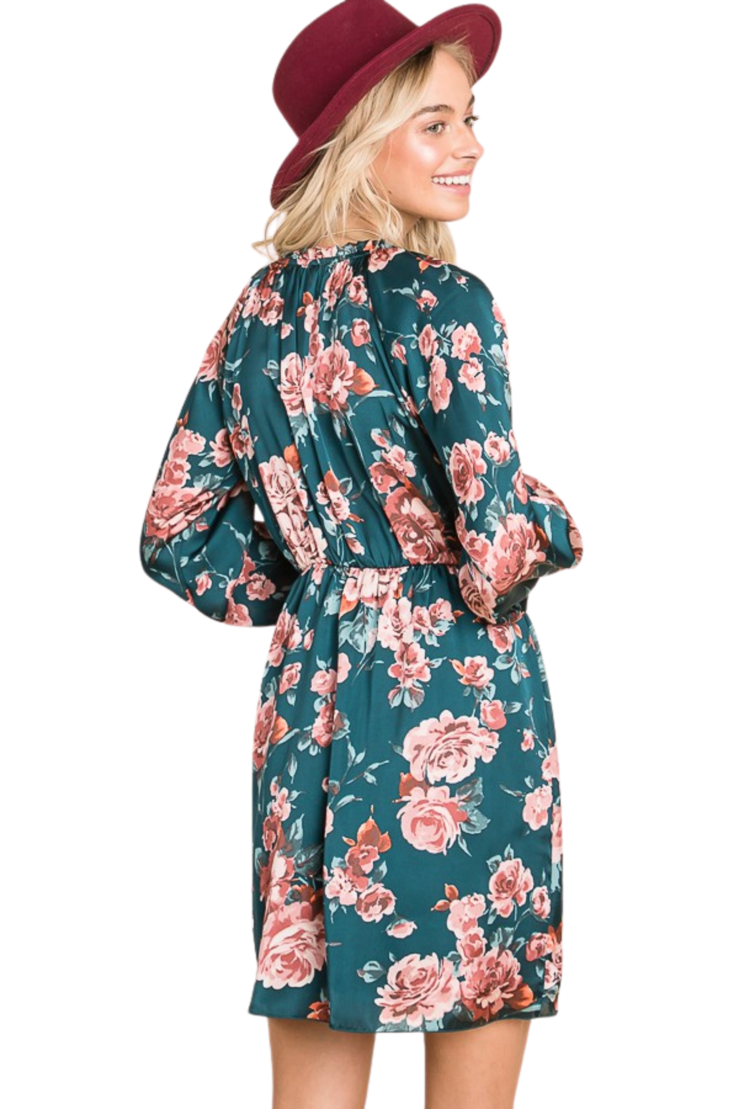 Long Sleeve Floral Tie Front Mini Dress